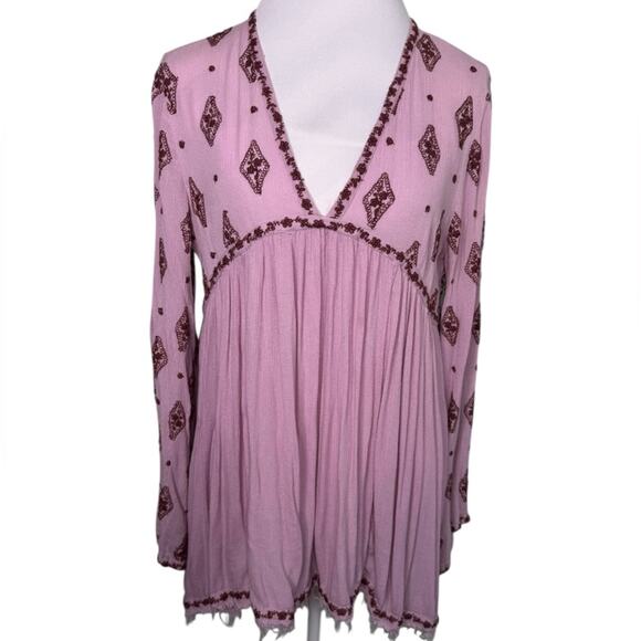 Free People Diamond and Tunic Blouse Size S Oversized Fit Boho - Picture 2 of 14